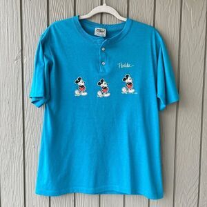 Vintage Single Stitch Disney Mickey Henley Tee - Velva Sheen, Large